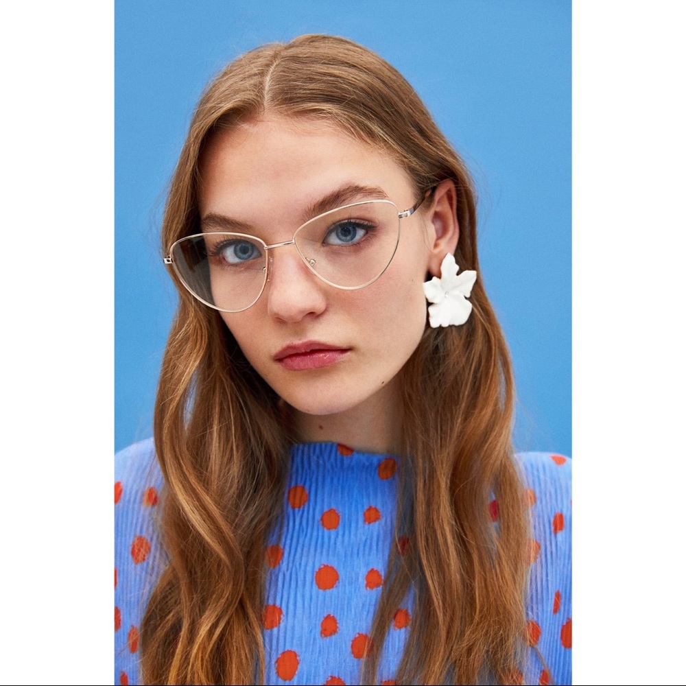 NWT Zara Italy Golden Frame Cat Eye Metal Glasses